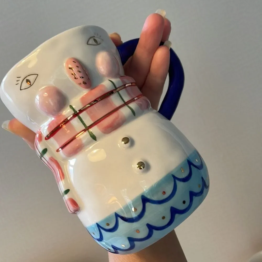 Anthropologie, Christmas Joyeux, Noel Snowman Large Holiday Mug, Bird Ca… - Picture 3 of 9